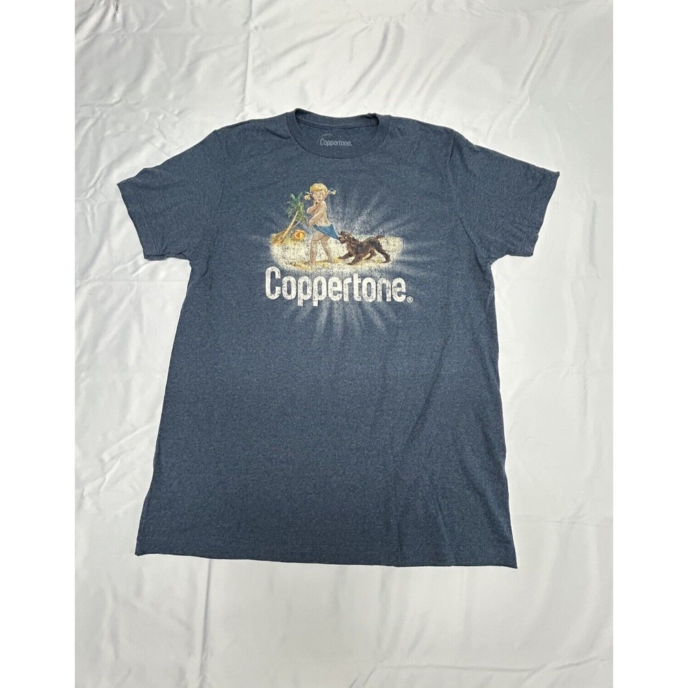Unisex T-shirt Classic Coppertone Girl Logo (Beach, Dog) Blue T-Shirt Size Large